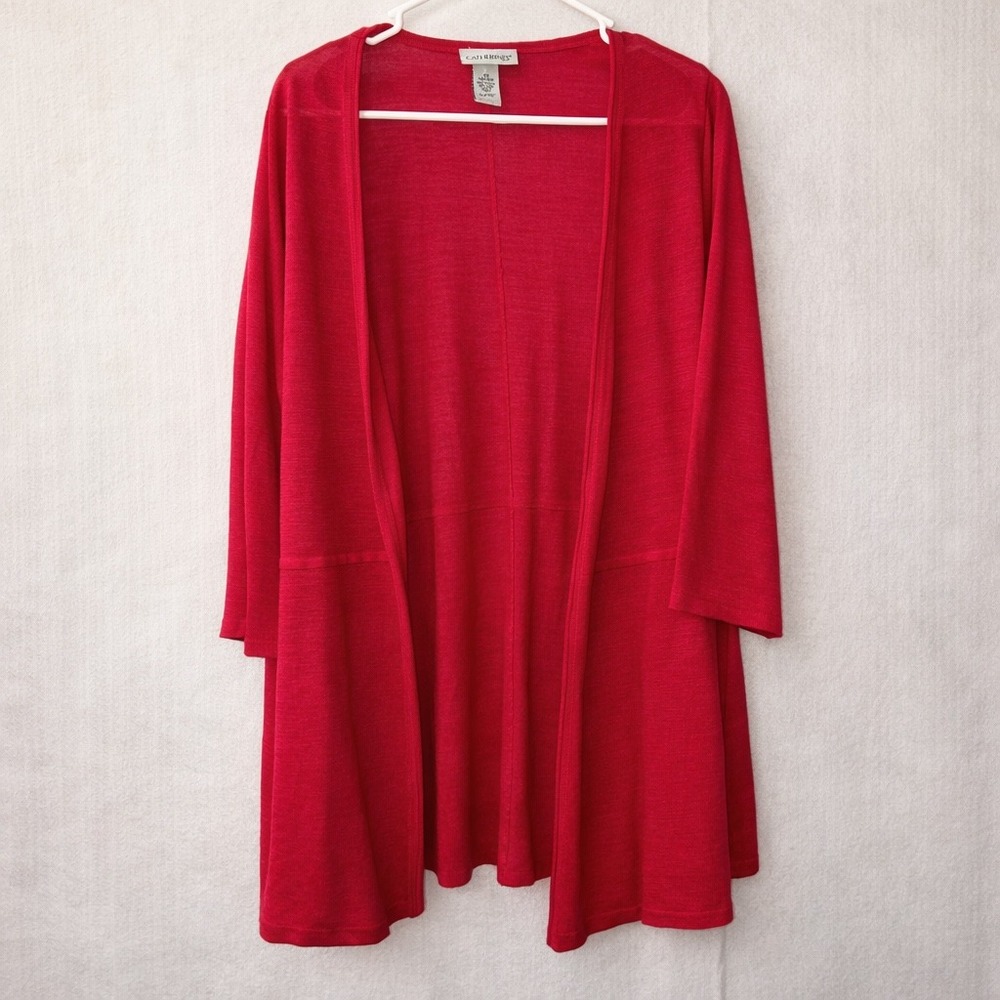 Catherines Hot Pink Linen Blend Open Front Cardigan Sweater 0X 14/16W 3/4 Sleeve
